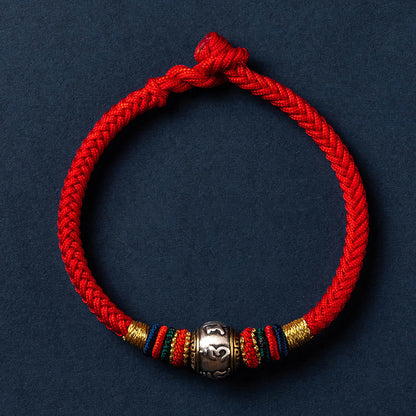 Pulsera trenzada con nudo King Kong y Om Mani Padme Hum hecha a mano en plata de ley 925 de Mythstone, protección de la suerte del Tíbet 