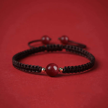 Mythstone Lucky Cinnabar Bead Blessing Red String Bracelet