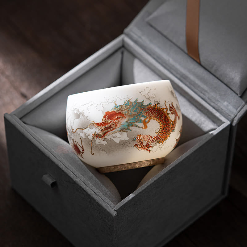 Mythstone Phoenix Dragon Lotus Deer Ancient Building Koi Fish Ceramic Teacup Kung Fu Tea Cups