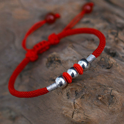 Mythstone 925 Sterling Silver Lucky Bead Protection Red String Bracelet