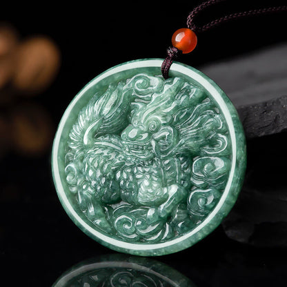 Mythstone Natural Jade Kirin Abundance String Necklace Pendant