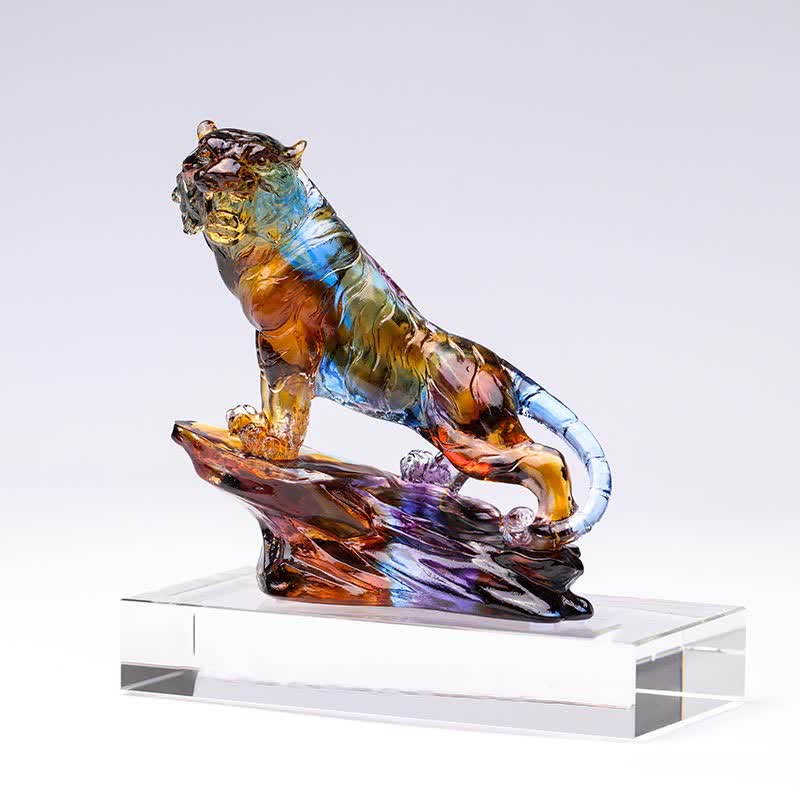 Mythstone Handmade Liuli Crystal Tiger Art Piece Protection Home Decoration