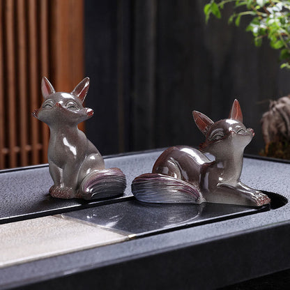 Mythstone Color Changing Small Cute Fox Tea Pet Resin Home Figurine Decoration