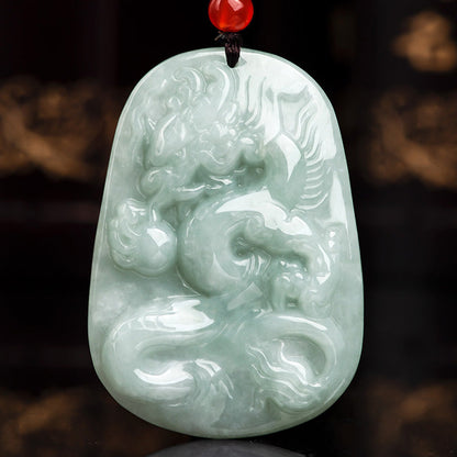 Mythstone Chinese Zodiac Flying Dragon Jade Protection Necklace String Pendant