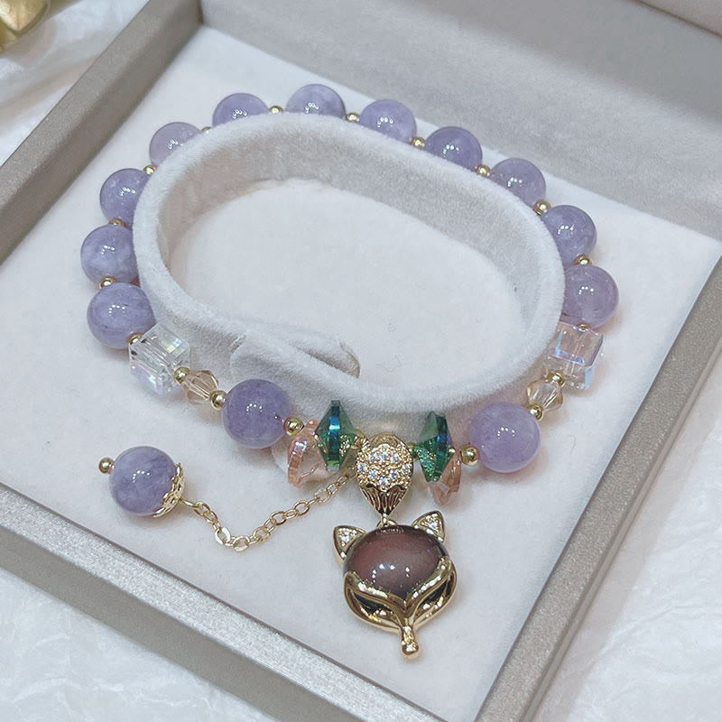 Mythstone Natural Purple Jade Fox Charm Happiness Bracelet