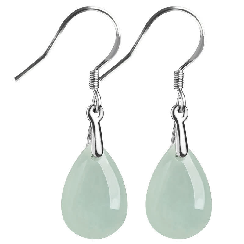 Mythstone 925 Sterling Silver Jade Water Drop Pattern Luck Prosperity Dangle Earrings