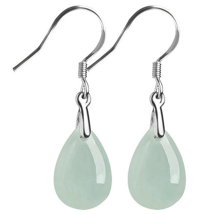 Mythstone 925 Sterling Silver Jade Water Drop Pattern Luck Prosperity Dangle Earrings