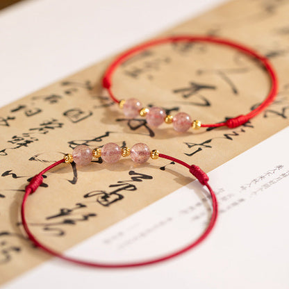 Mythstone Strawberry Crystal Beads Luck Red String Anklet