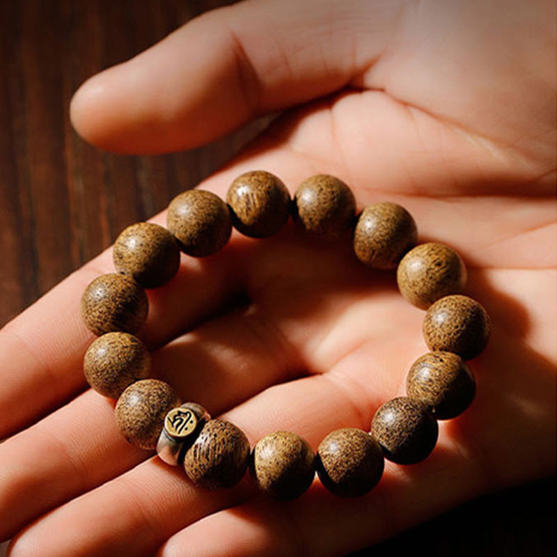 Mythstone Chinese Zodiac Natal Buddha Natural Agarwood Silver Peace Calm Bracelet