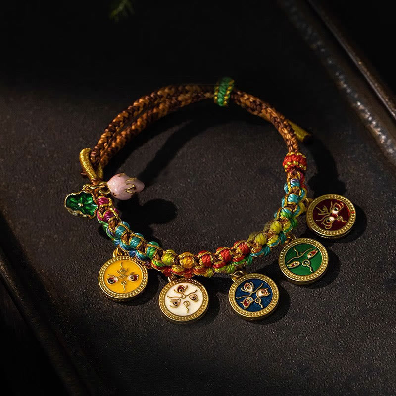 Mythstone Tibetan Colorful Rope Five God Of Wealth Luck Braid Bracelet