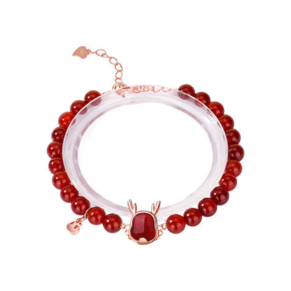 Mythstone 925 Sterling Silver Year Of The Dragon Natural Red Agate Attract Fortune Dragon Luck Chain Bracelet