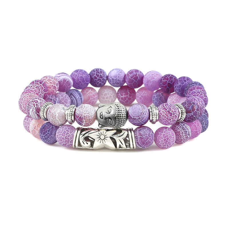 Mythstone 2Pcs Natural Crystal Agate Buddha Protection Bracelet