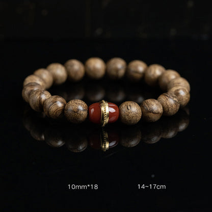 Mythstone Tarakan Agarwood Amber Red Agate Laughing Buddha Strength Meditation Bracelet