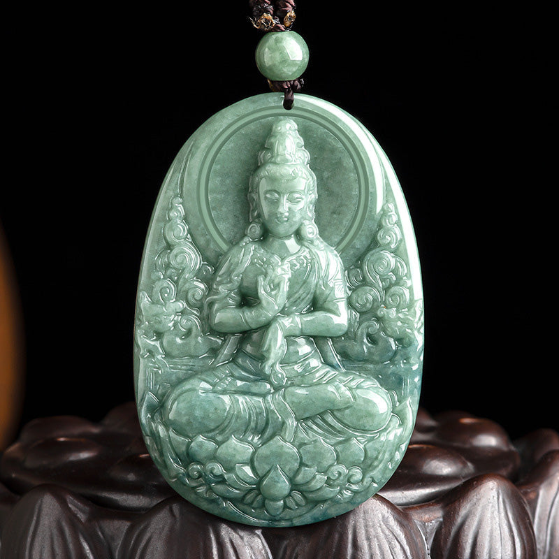 Mythstone Natural Jade Avalokitesvara Amulet Wealth Necklace Pendant