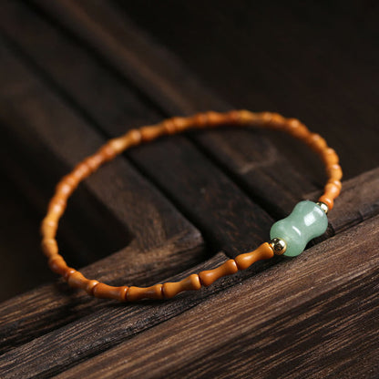 Mythstone Natural Olive Pit Green Aventurine Bamboo Pattern Luck Bracelet