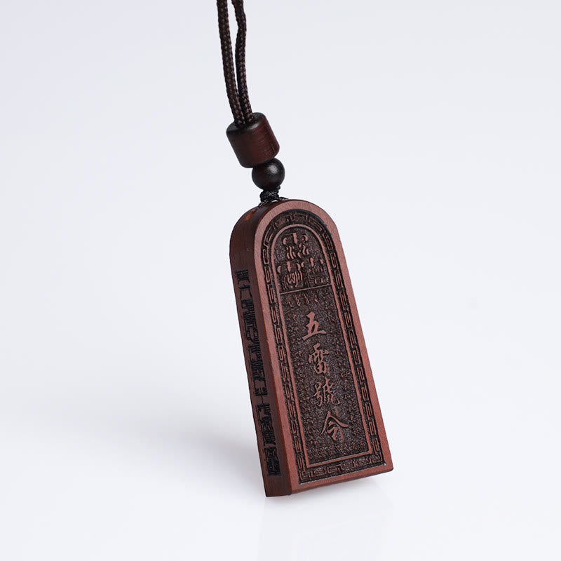 Mythstone Lightning Struck Jujube Wood Taoist Five Thunder Order Luck Protection Necklace Pendant