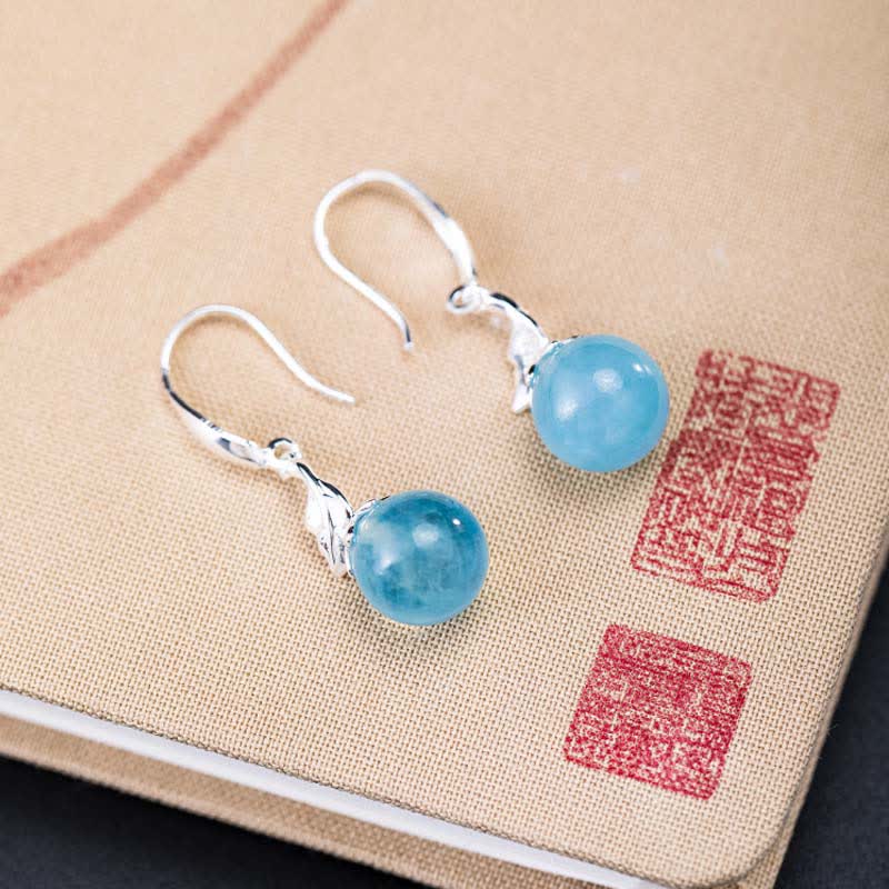 Mythstone 925 Sterling Silver Natural Aquamarine Leaf Flower Peace Earrings Necklace