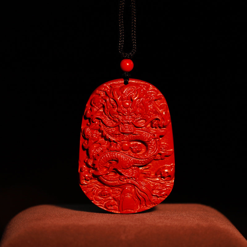 Mythstone Year of the Dragon Natural Cinnabar Luck Protection Necklace Pendant