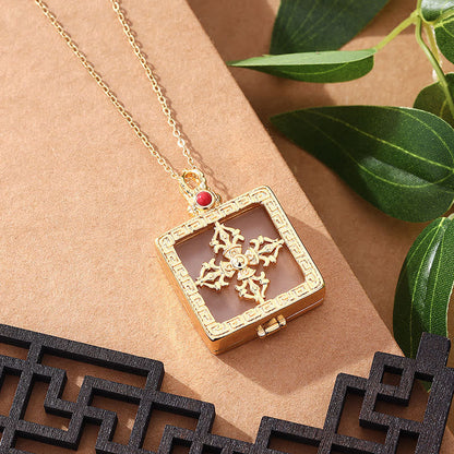 Mythstone 24K Gold Plated White Jade Double Dorje Protection Luck Necklace Pendant