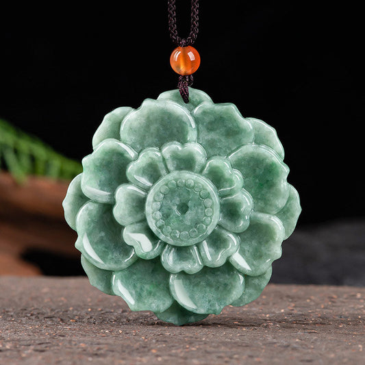 Mythstone Lotus Pattern Jade Luck Prosperity Necklace Pendant