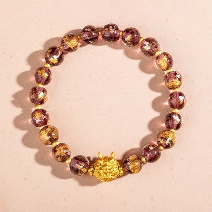 Mythstone Year of the Dragon Gold Foil Liuli Glass Bead Luck Bracelet