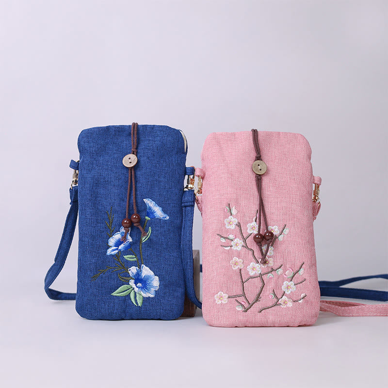 Mythstone Small Embroidered Flowers Crossbody Bag Shoulder Bag Cellphone Bag 11*20cm