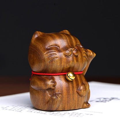 Mythstone Green Sandalwood Small Mini Cute Lucky Cat Peace Decorations