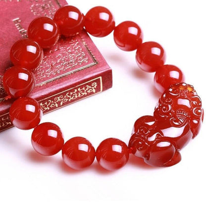 Mythstone Red Agate Lucky Pixiu Wealth Luck Bracelet