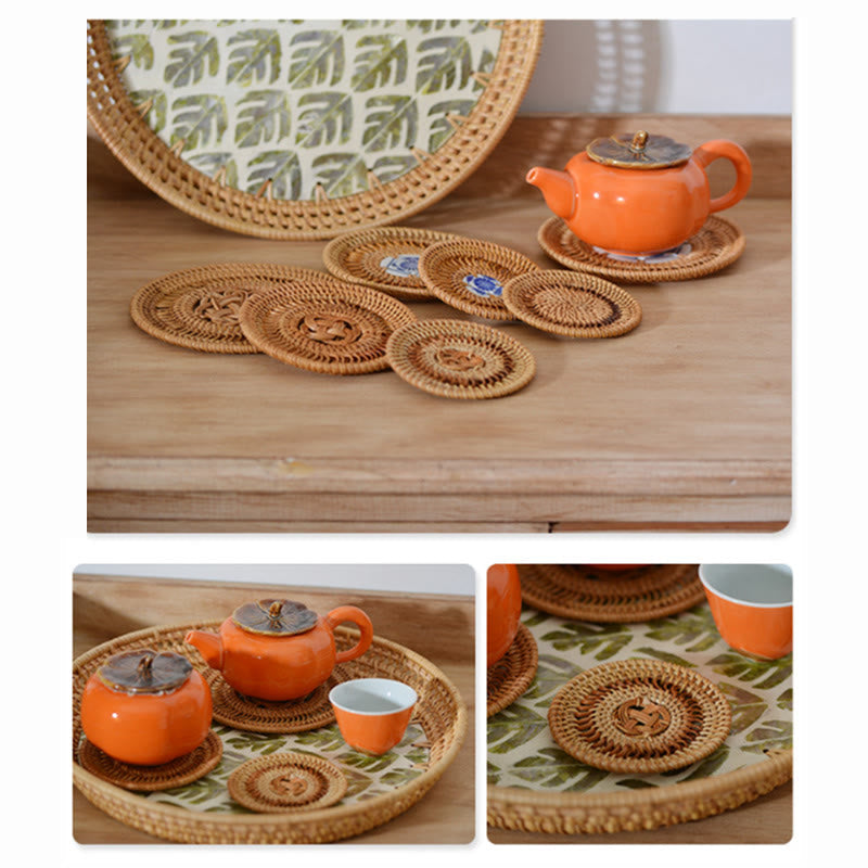 Mythstone Ceramic Flower Pattern Rattan Cup Mat Tea Cup Coaster