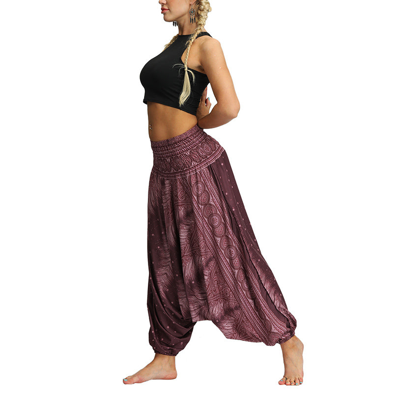 Mythstone Boho Feather Yoga Pants Hippie Harem Trousers Sports Fitness Dance Women's Pants