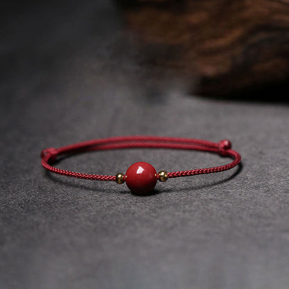 Mytthstone Natural Lucky Cinnabar Bead Blessing String Bracelet Anklet