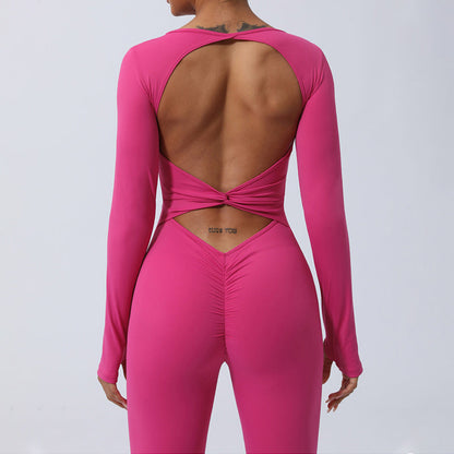 Mythstone Women Long Sleeve Backless Jumpsuit Sports Fitness Yoga Bodysuit