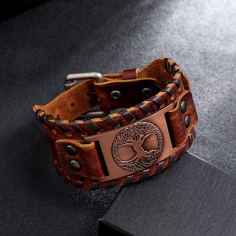 Mythstone Lucky Tree Of Life Balance Leather Bracelet