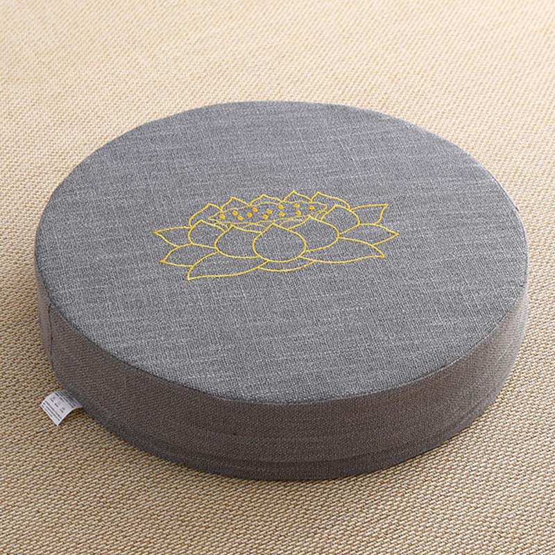 Mythstone Lotus Embroidery Cotton Linen Meditation Seat Cushion