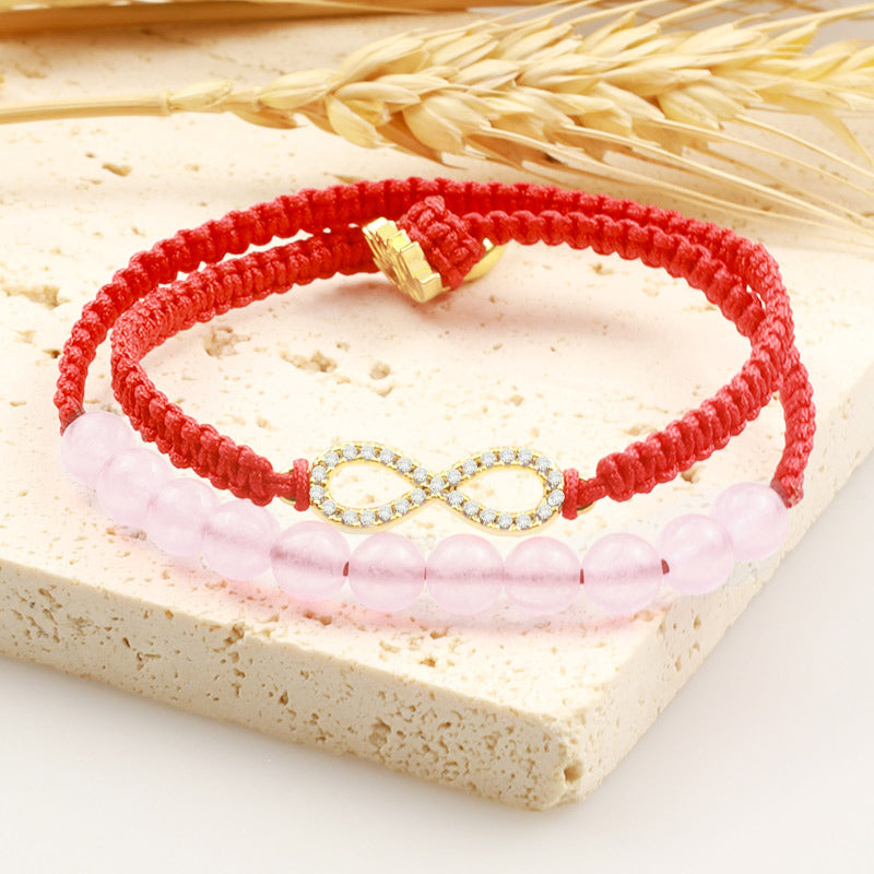 Pulsera de hilo rojo relajante con cristales de loto rosa tibetanos hechos a mano de Mythstone