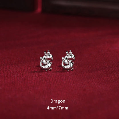 Mythstone 925 Sterling Silver Year Of The Dragon Design Luck Protection Stud Earrings