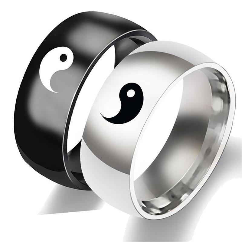 Mythstone Yin Yang Balance Titanium Steel Couple Ring