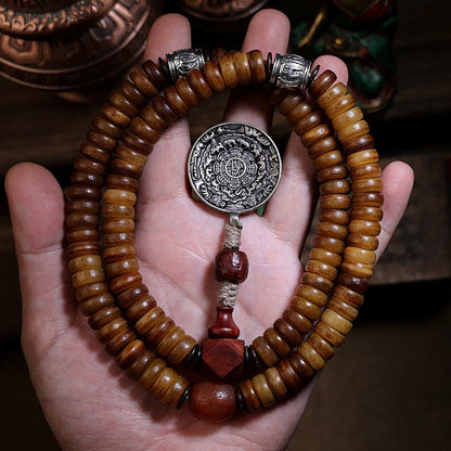 Pulsera de equilibrio con 108 cuentas de Mala tibetano de hueso de yak, PiXiu, Dzi, nueve palacios y ocho diagramas 