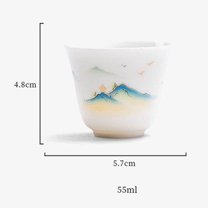 Mythstone Lotus Flower Leaf Mountain Pavilion Elk Peony Ceramic Teacup Kung Fu Tea Cup