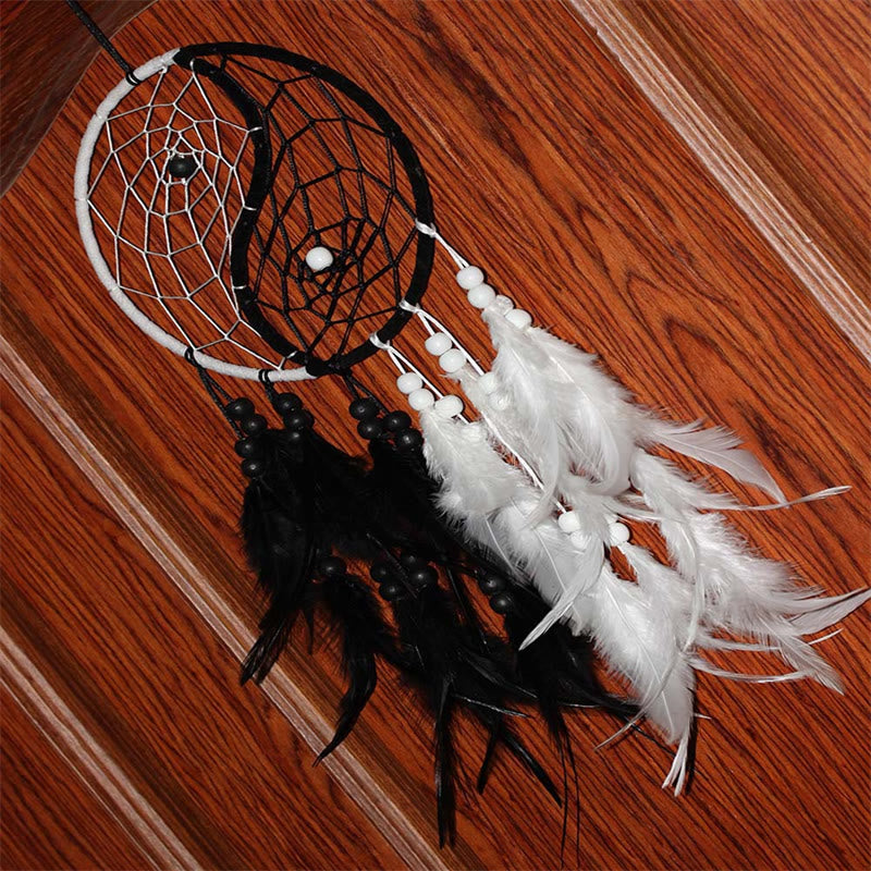 Mythstone Yin Yang  Dream Catcher Circular Net with Feathers Balance Decoration