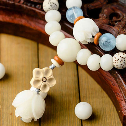 Mythstone Tibetan White Jade Bodhi Lotus Blessing Bracelet