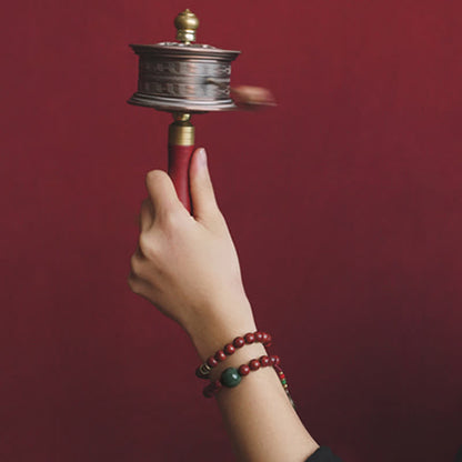 Pulsera de cobre y jade cian con semilla de Bodhi y piedra mitológica para la suerte y la paz 