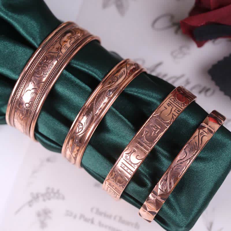 Mythstone Vintage Pattern Luck Balance Copper Cuff Bracelet Bangle