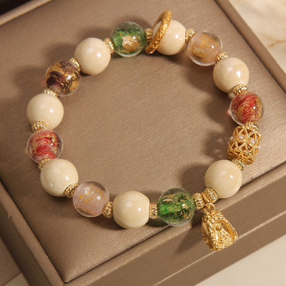 MythStone Tibetan Multicolored Liuli Glass Bead Buddha Lotus Charm Enlightenment Bracelet