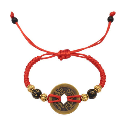 Mythstone Copper Coin Fortune Red String Weave Bracelet