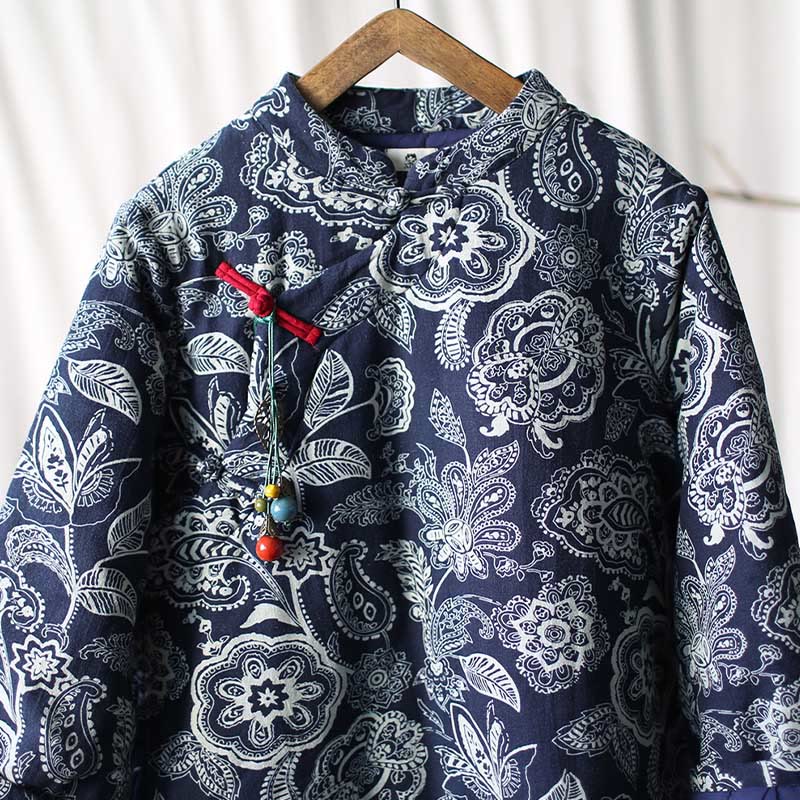 Mythstone Flowers Cotton Linen Jacket Shirt Chinese Northeast Style Winter Clothing