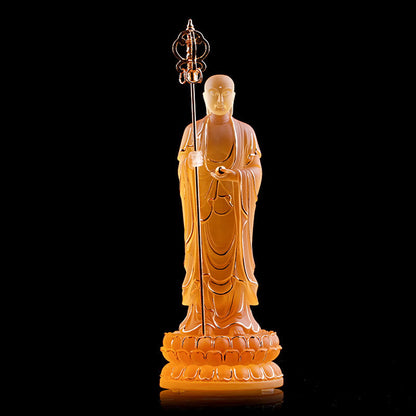 Figura de Bodhisattva Ksitigarbha hecha a mano de Mythstone, pieza de arte de cristal de Liuli, estatua de serenidad, decoración del hogar