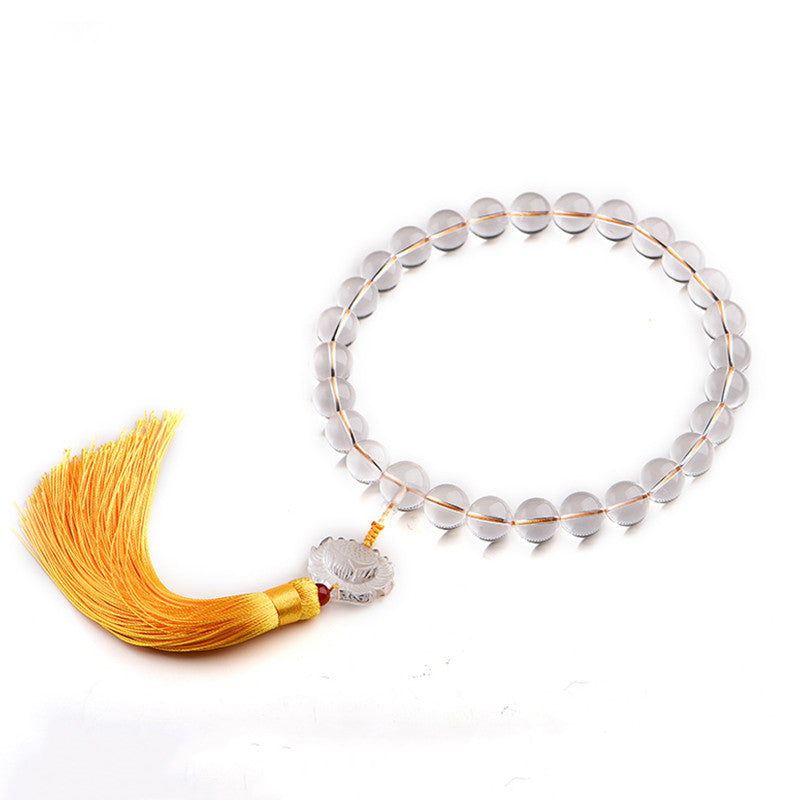 Mythstone Natural White Crystal Lotus Wrist Mala Meditation Tassels Pocket Mala Car Decoration