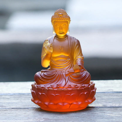 Estatua de compasión hecha a mano de Buda Sakyamuni Liuli, obra de arte de cristal, ofrenda para el hogar y la oficina 