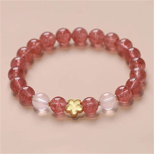 Mythstone Natural Strawberry Quartz Peach Blossom PiXiu Attract Fortune Healing Bracelet